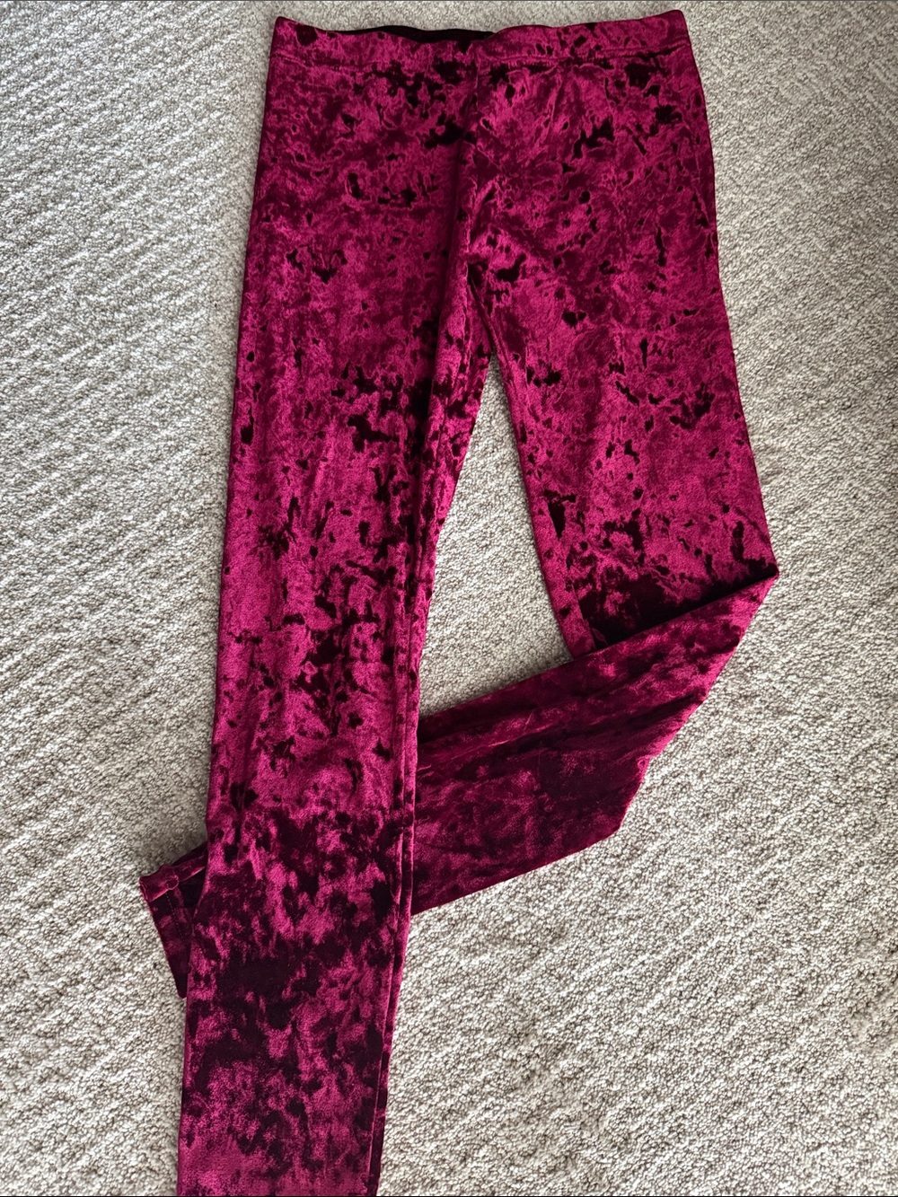 Memo Crushed Velvet Burgundy Leggings